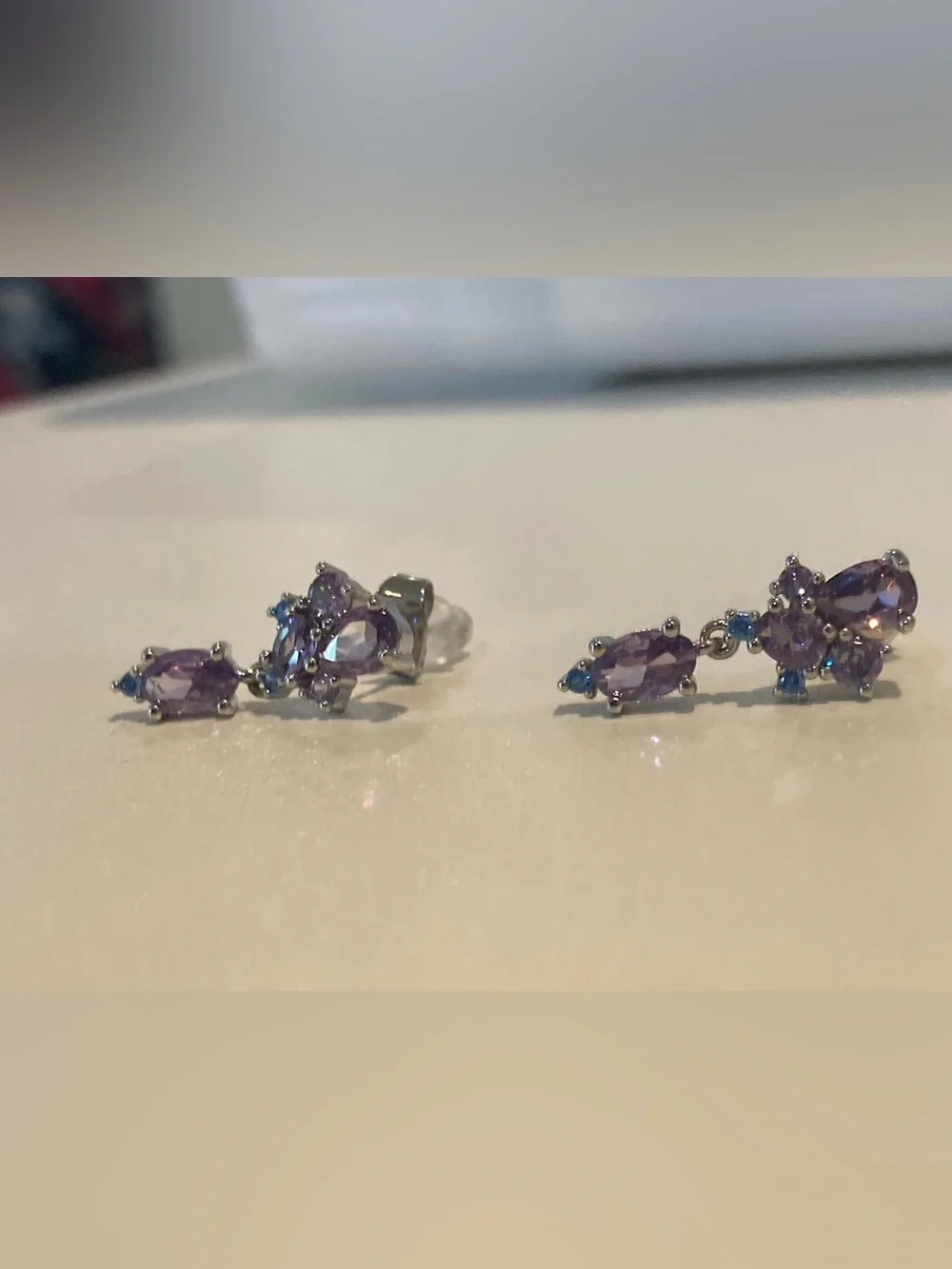 New! Purple CZ Drop Earrings - Sparkling Teardrop & Oval Design